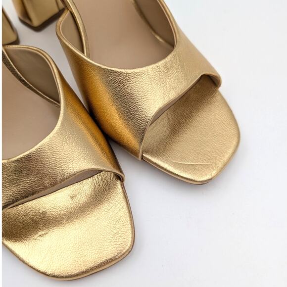 Badgley Mischka Cadence Women's Heeled Slide Sandal Leather Gold Size US9 EU40 - Picture 8 of 11